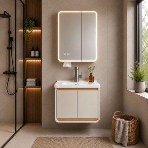 ШКАФ К-Т КОНЗ.3313-60 НЕР.СТОМАНА +PVC 60см.МОКА С ДЪРВ.АКЦЕНТ